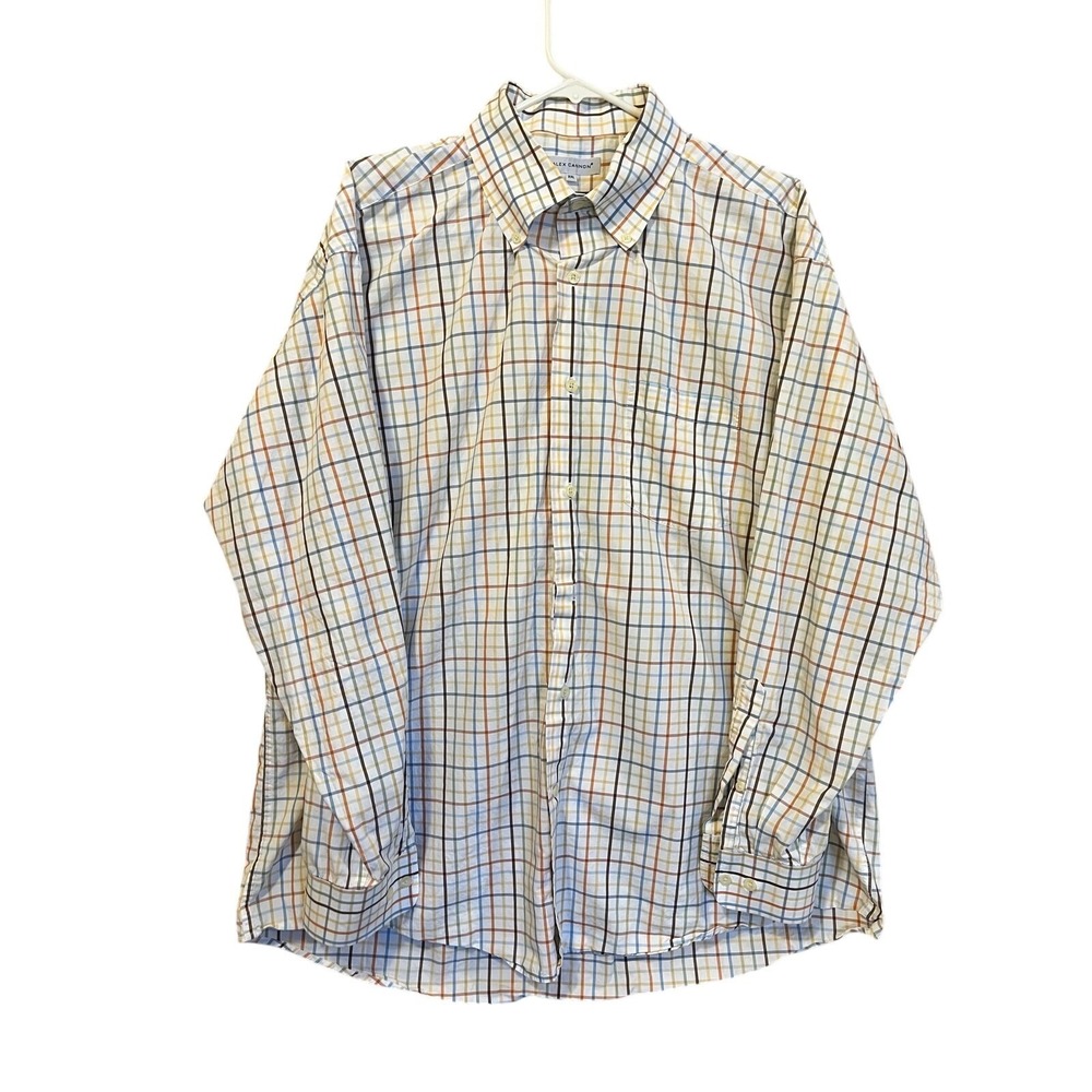 Alex Cannon Button Down Shirt Mens XXL White Multi Color Plaid Preppy Classic
